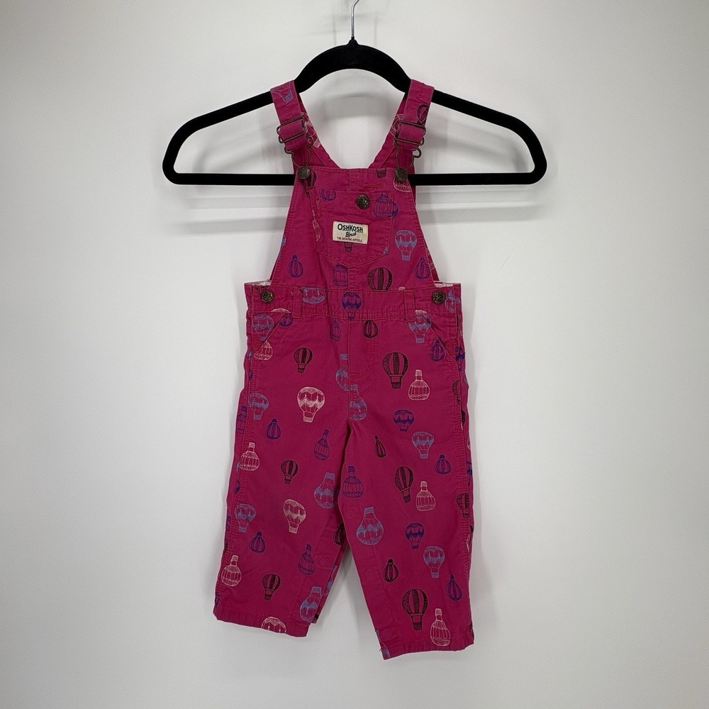 OshKosh B'Gosh Vestbak Overalls‎ Baby Girls 12 Mos Pink Hot Air Balloons